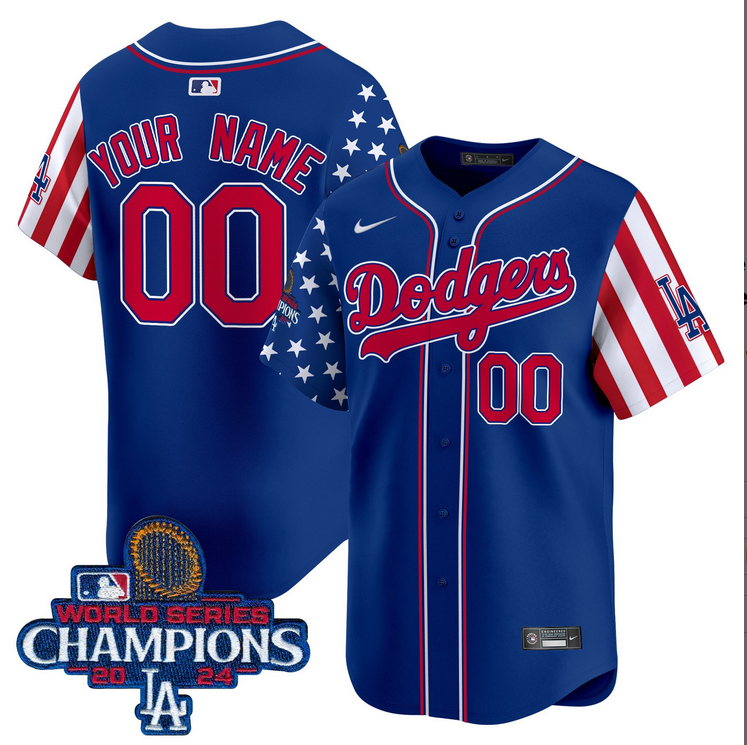 Men MLB Los Angeles Dodgers Custom American Style blue 2024 World Series Champions  Limited Jersey